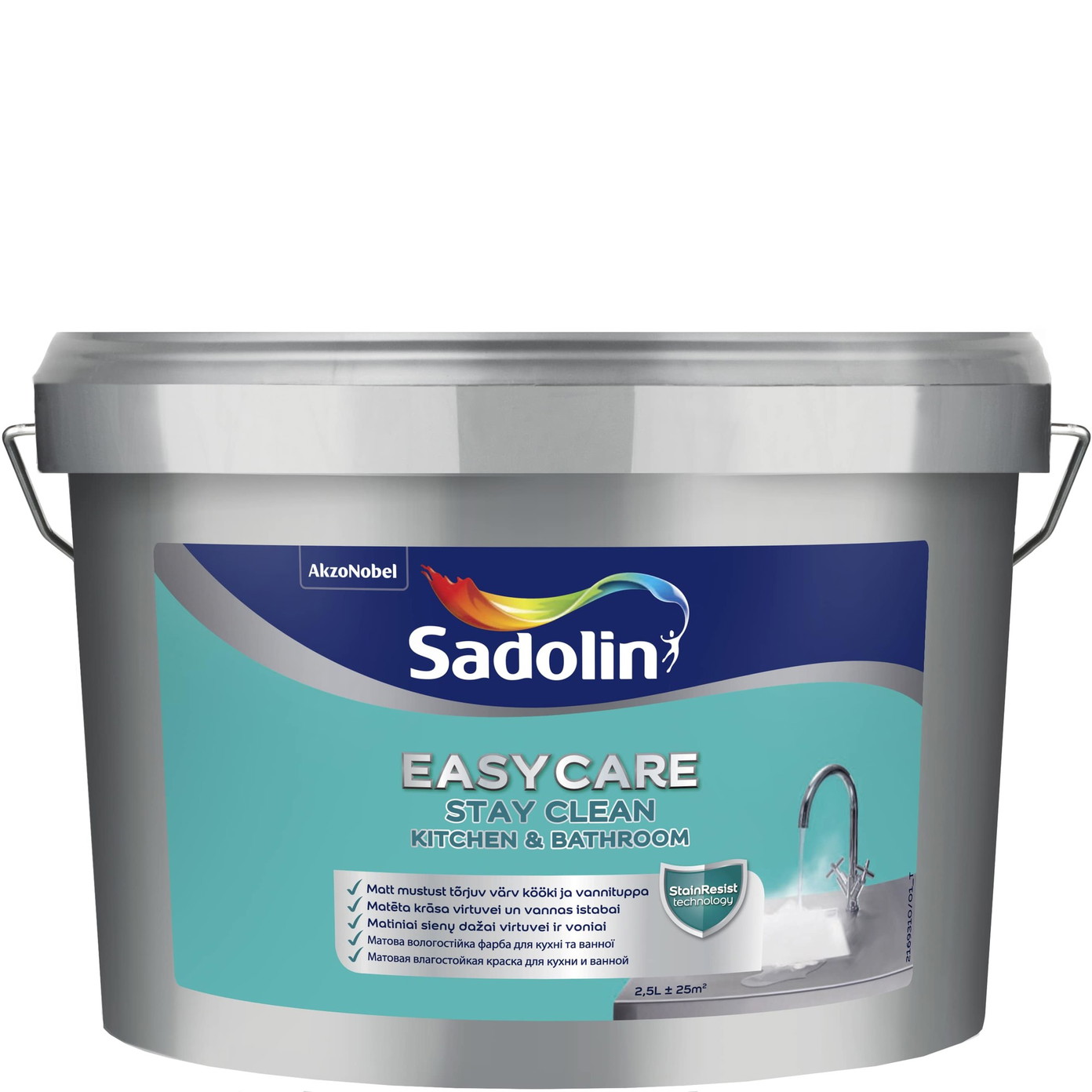 Nešvarumus atstumiantys sienų dažai SADOLIN EASYCARE KITCHEN&BATHROOM, matiniai, BW bazė, 2,5 l-0