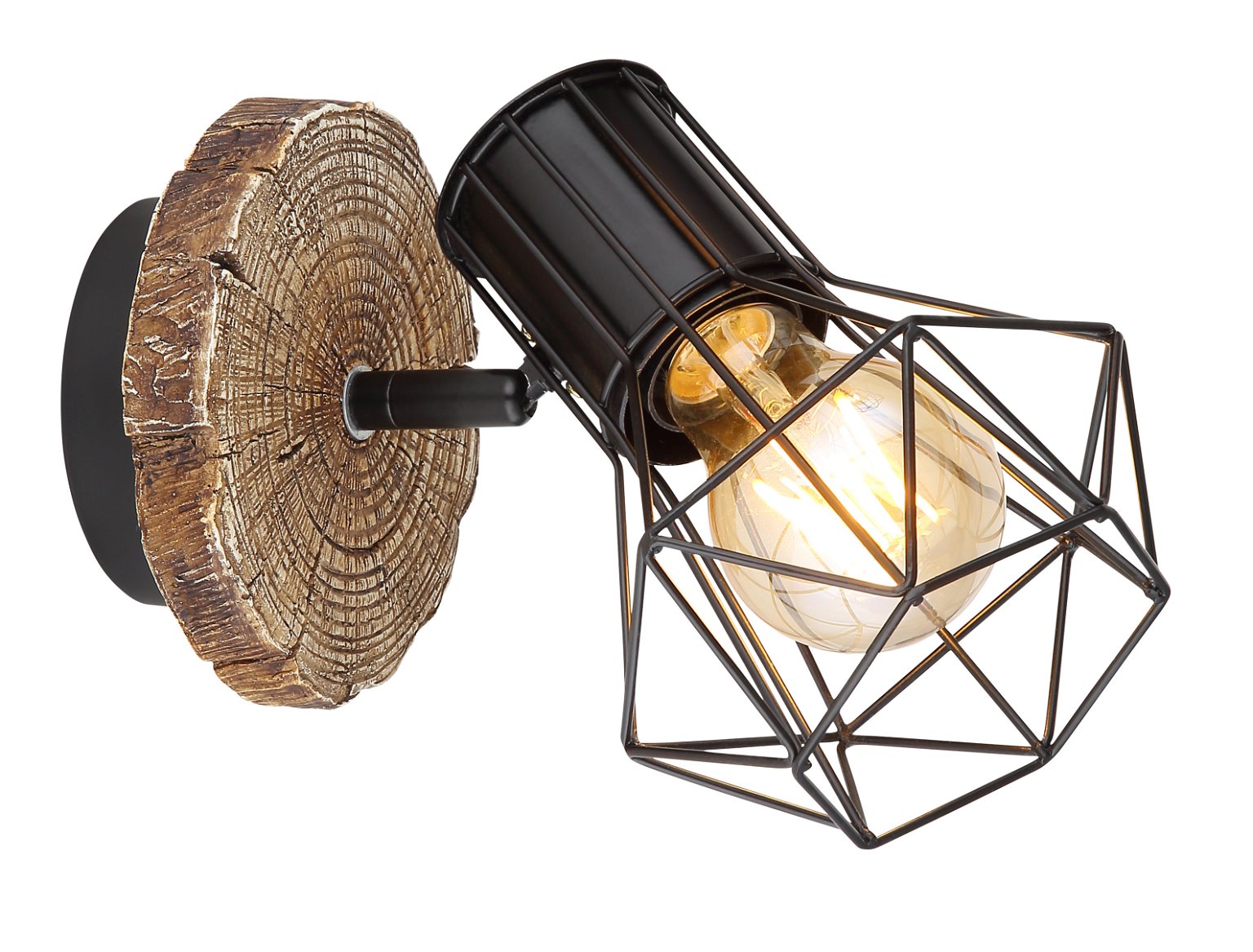 Taškinis šviestuvas GLOBO Priska, 1 x E27, 60W, medžio/juodos sp., 13 x 18,5 x 19,5 cm