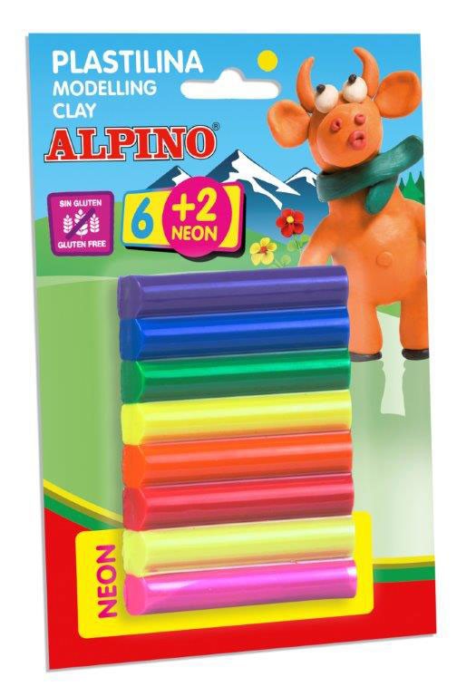 Plastilinas ALPINO, 6 spalvų + 2 neoninės spalvos-0