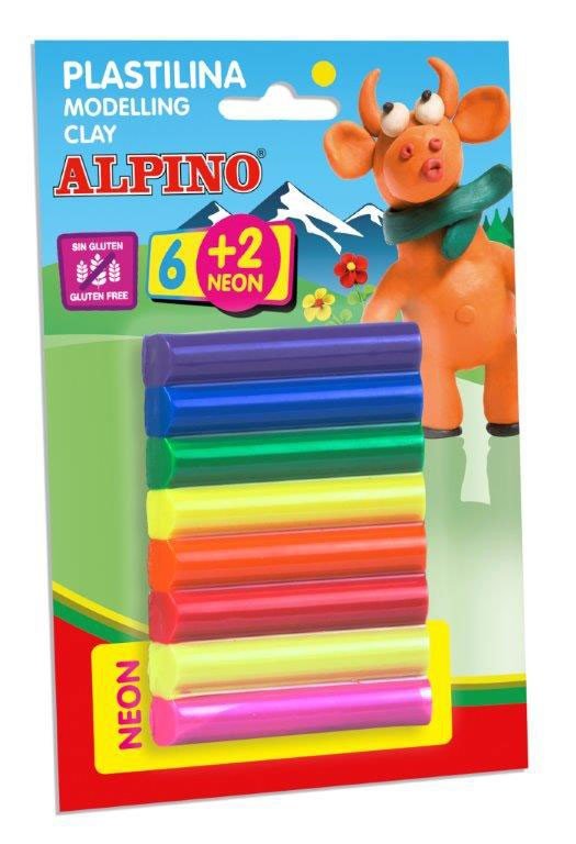 Plastilinas ALPINO, 6 spalvų + 2 neoninės spalvos