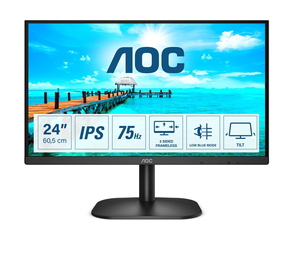 AOC B2 24B2XD LED display 60,5 cm (23.8") 1920 x 1080 pikseliai „Full HD“ Juoda
