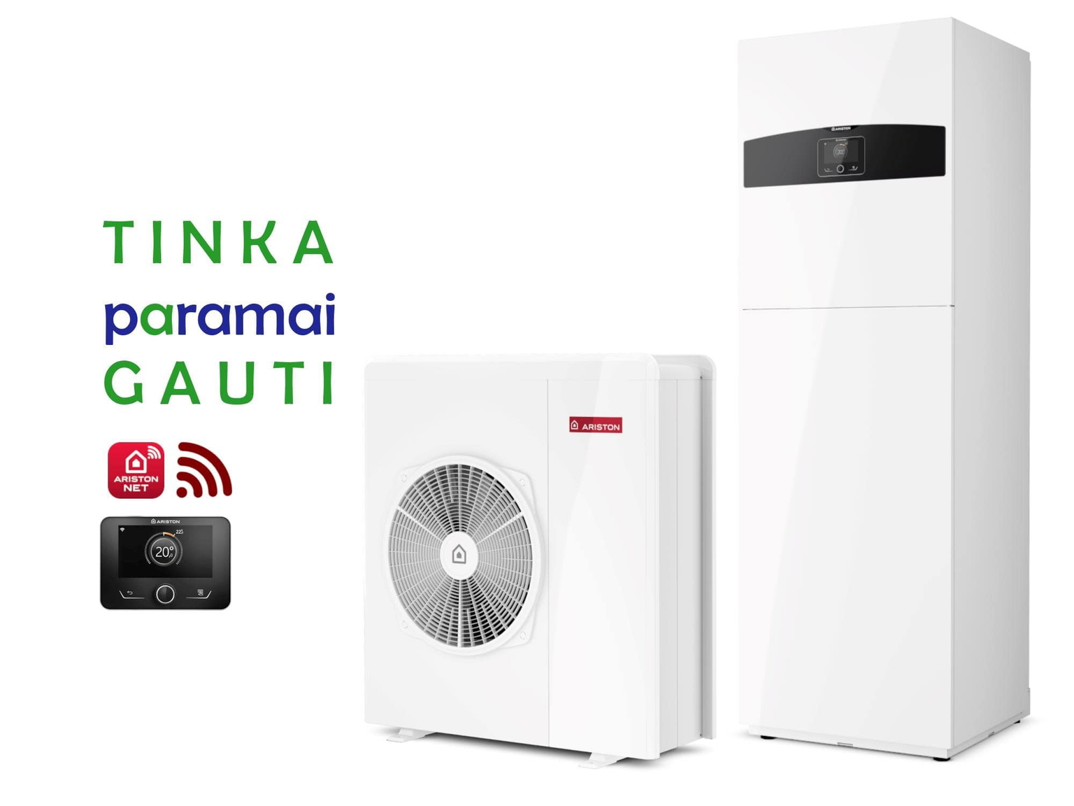 Šilumos siurblys Oras-Vanduo Ariston Nimbus R32, Compact, 80 S Net 11.74 kW, su integruotu 177l vandens šildytuvu ir Wi-Fi-0