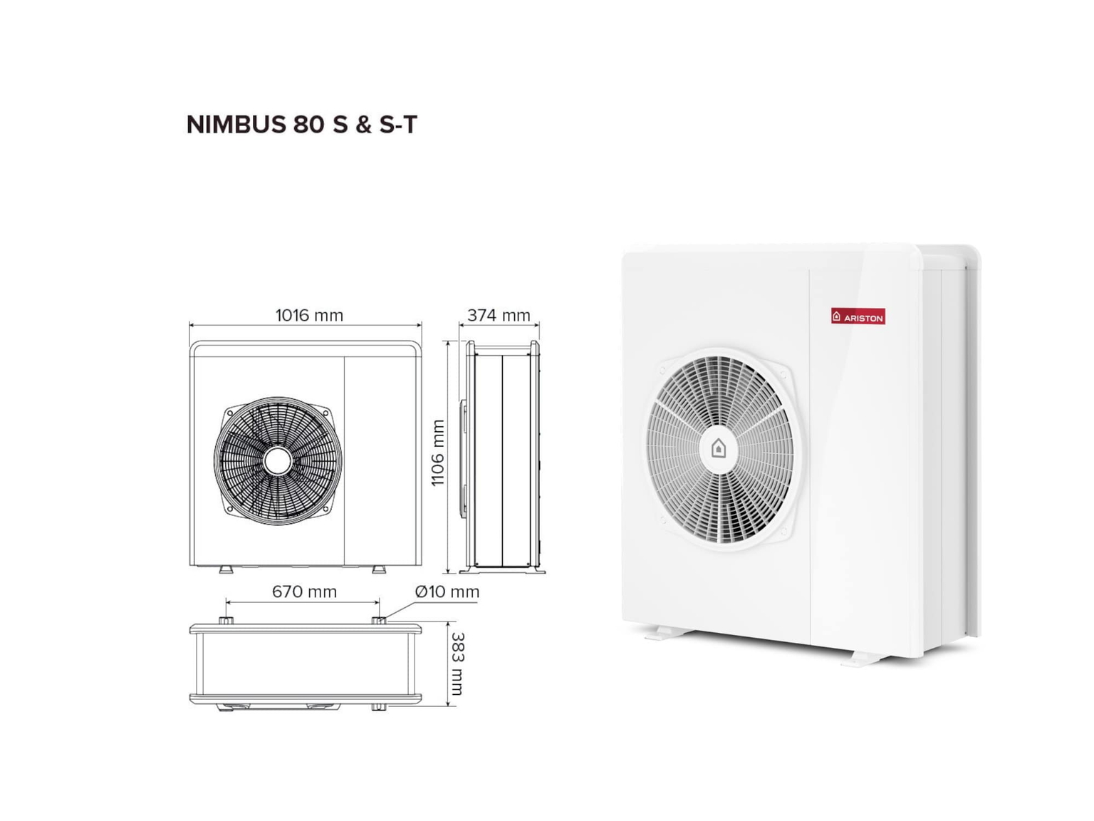 Šilumos siurblys Oras-Vanduo Ariston Nimbus R32, Compact, 80 S Net 11.74 kW, su integruotu 177l vandens šildytuvu ir Wi-Fi - 4