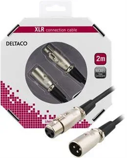 Kabelis DELTACO XLR audio, 3-pin male - 3-pin female, 26 AWG, 2m, juodas / XLR-1020-K / 00160002