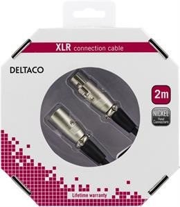 Kabelis DELTACO XLR audio, 3-pin male - 3-pin female, 26 AWG, 2m, juodas / XLR-1020-K / 00160002 - 3