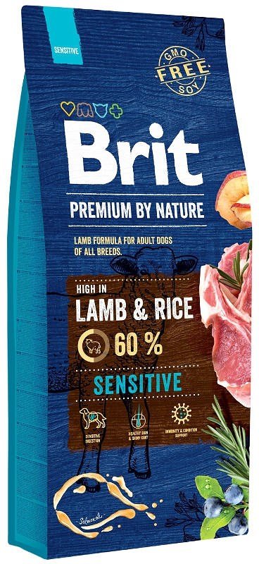 Sausas šunų ėdalas Brit Premium By Nature Sensitive Lamb, 15 kg