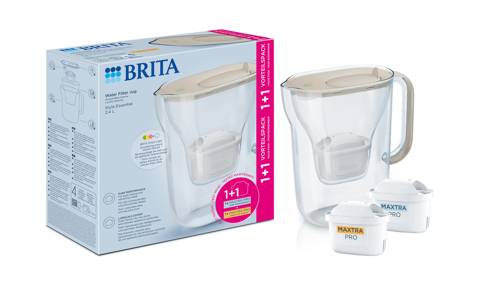 Filtravimo indas BRITA STYLE ESSENTIAL LED 2,4l, smėlio +2MX-0