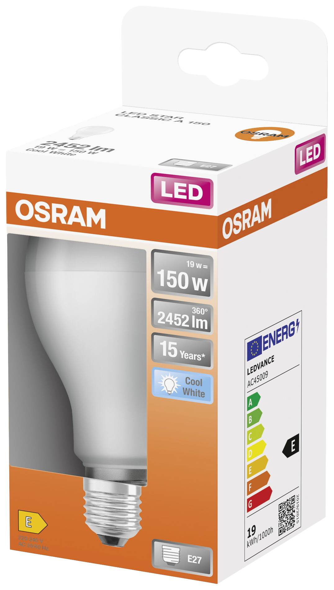 LED lemputė OSRAM, E27, A150, klasikinės formos, 19W, 4000K, 2452lm, non-dim, matinė-1