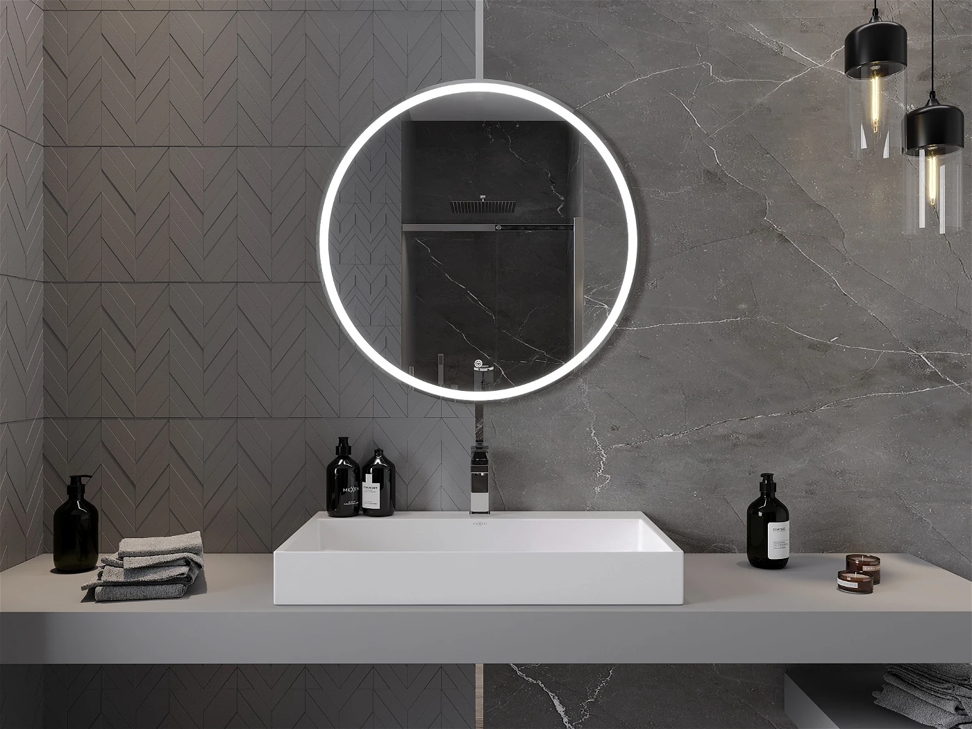 Vonios veidrodis Mexen Gobi su LED apšvietimu ir šildymo kilimėliu, 80 cm - 4
