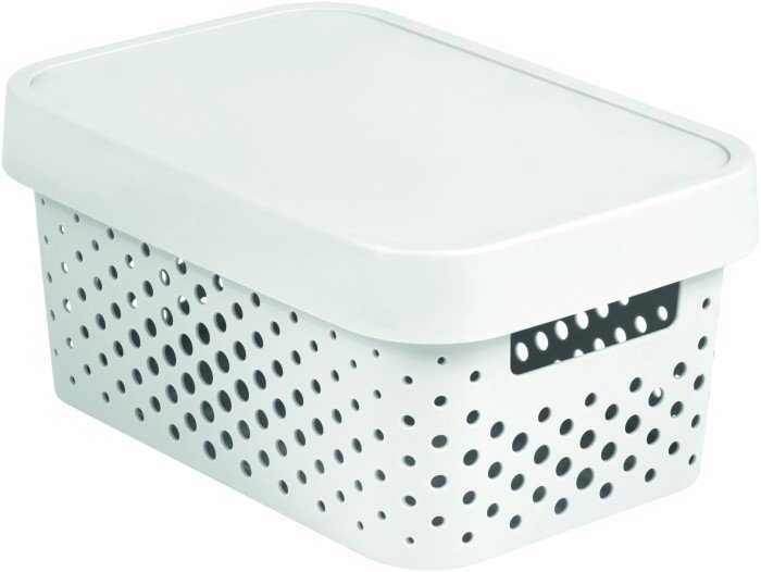 Daiktų saugojimo dėžė su dangčiu CURVER INFINITY DOTS, baltos spalvos, h12 x 27 x 19 cm, 4,5 L