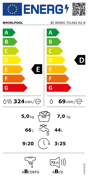 Įmontuojama skalbimo mašina - džiovyklė Whirlpool BI WDWG 751482 EU, 7 kg - 3