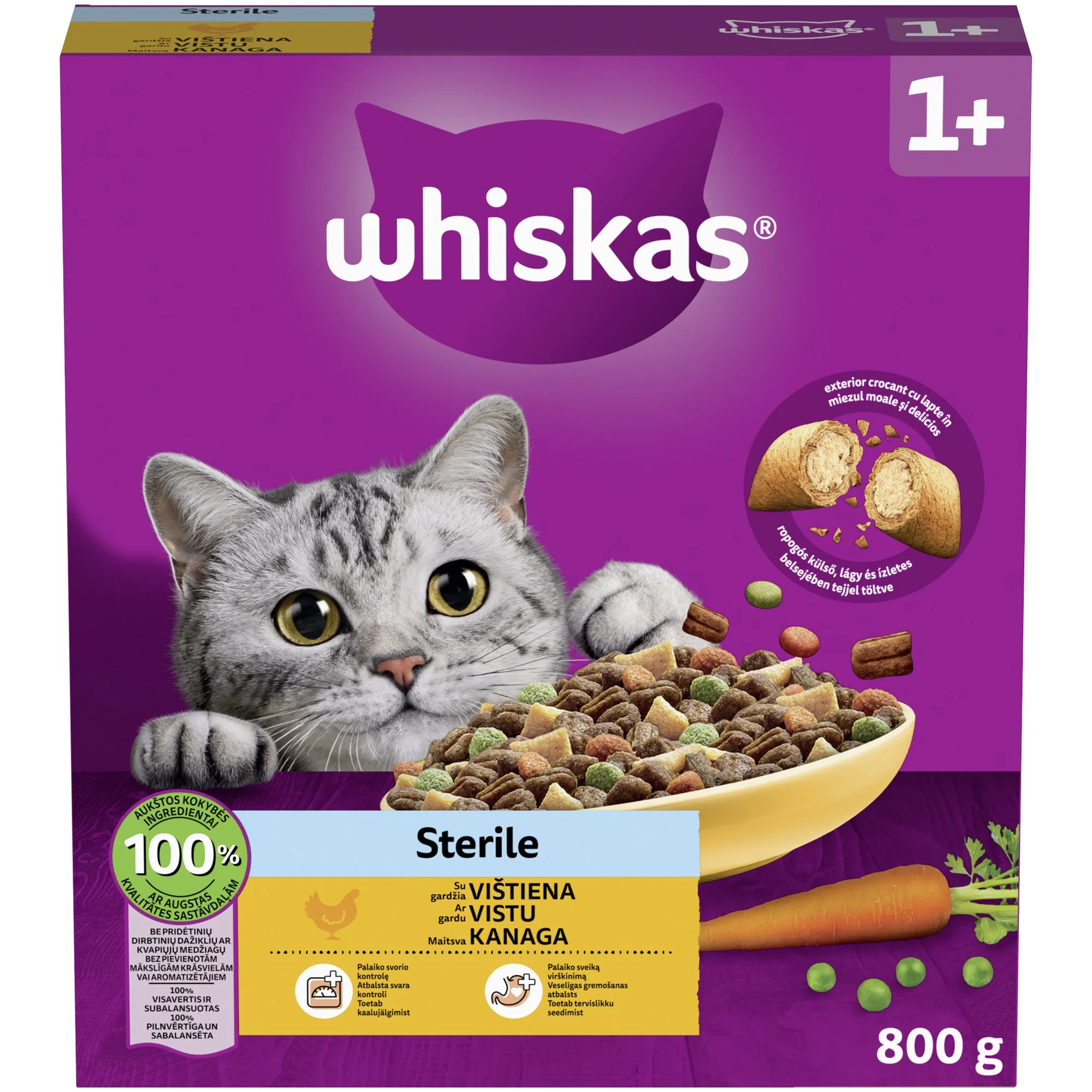 Sausas kačių ėdalas WHISKAS Sterile, su vištiena, 800 g