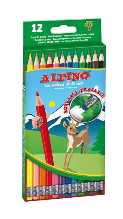 Spalvoti pieštukai ALPINO Erasable, 12 spalvų