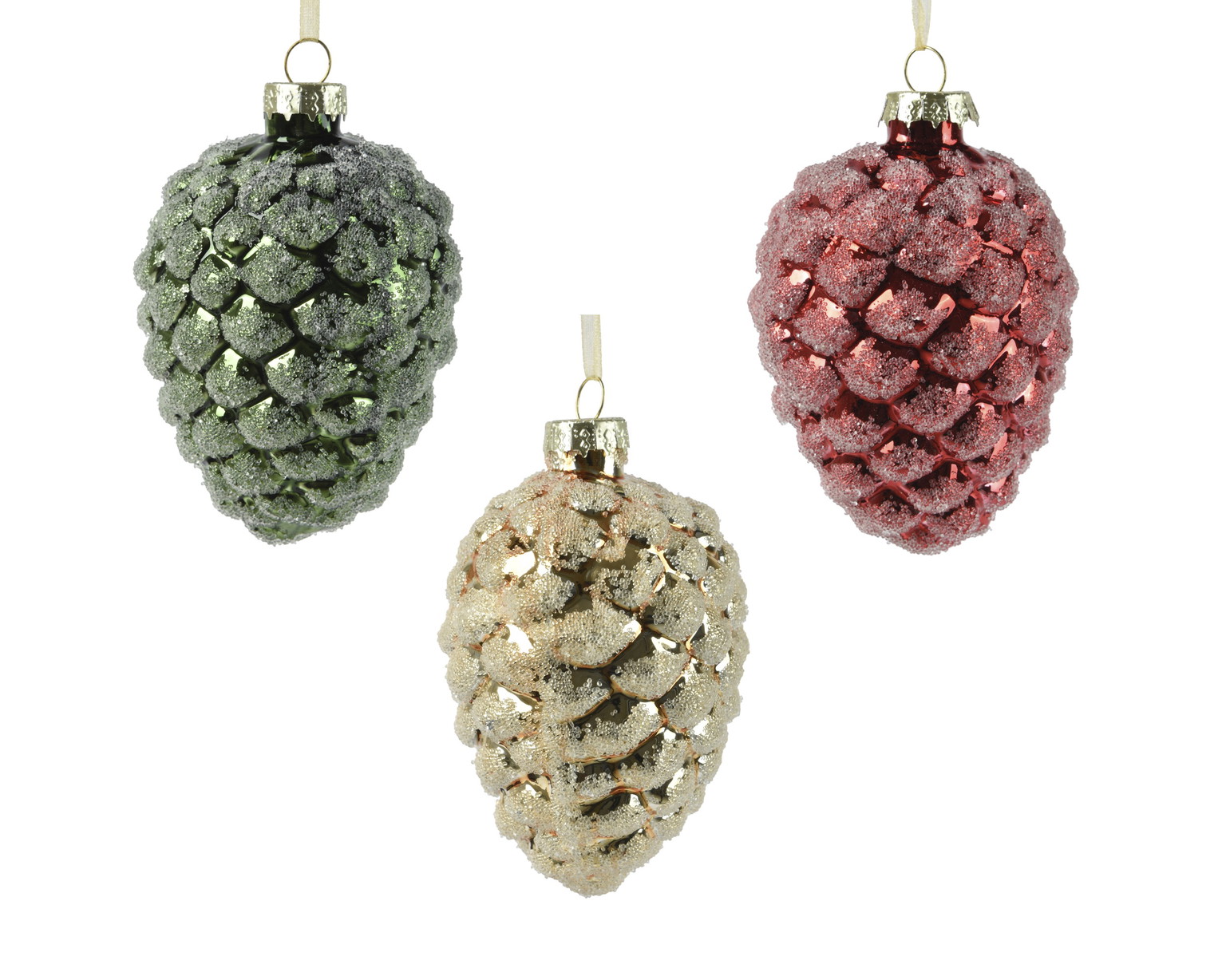 Stiklinis kalėdinis eglės žaisliukas PINECONE, įvairių sp., 3 rūšių, 6,8 x 9,7 cm, 1 vnt-0