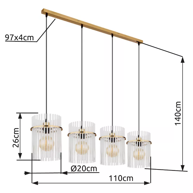 Pakabinamas šviestuvas GLOBO GORLEY, 4xE27, 60W, 230V,  metalinis, aukso sp, 20x110x140cm - 4