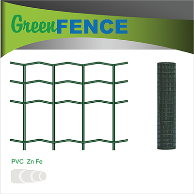 Tvoros tinklas, virintas, PVC, žalios sp., 100 x 50 x 2,5 mm x 1,8 x 25 m