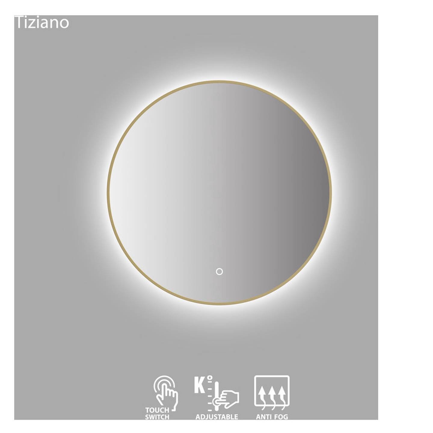 Vonios veidrodis VENTO TIZIANO, LED 2700-6500K, antiras., sens. jung., auks. rėmu, Ø60 cm-1