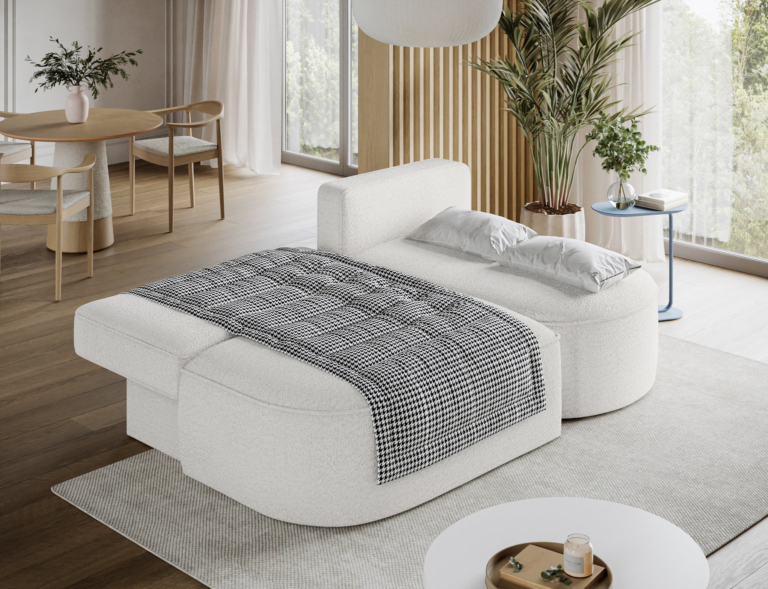 Kampinė sofa - lova Livosa Royal 01, balta sp., dešininė, 144 x 220 cm x 93 cm - 6