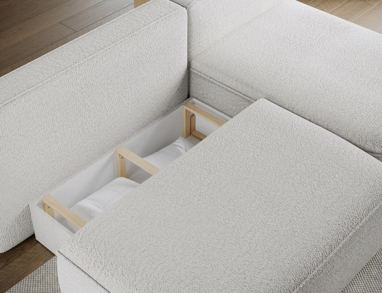 Kampinė sofa - lova Livosa Royal 01, balta sp., dešininė, 144 x 220 cm x 93 cm - 7