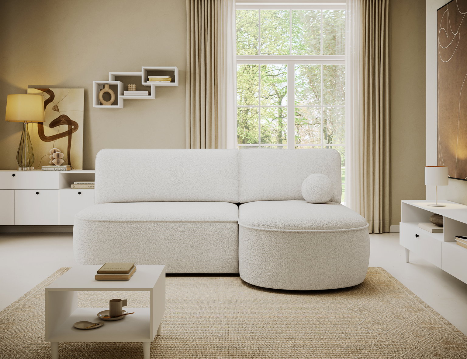 Kampinė sofa - lova Livosa Royal 01, balta sp., dešininė, 144 x 220 cm x 93 cm - 5