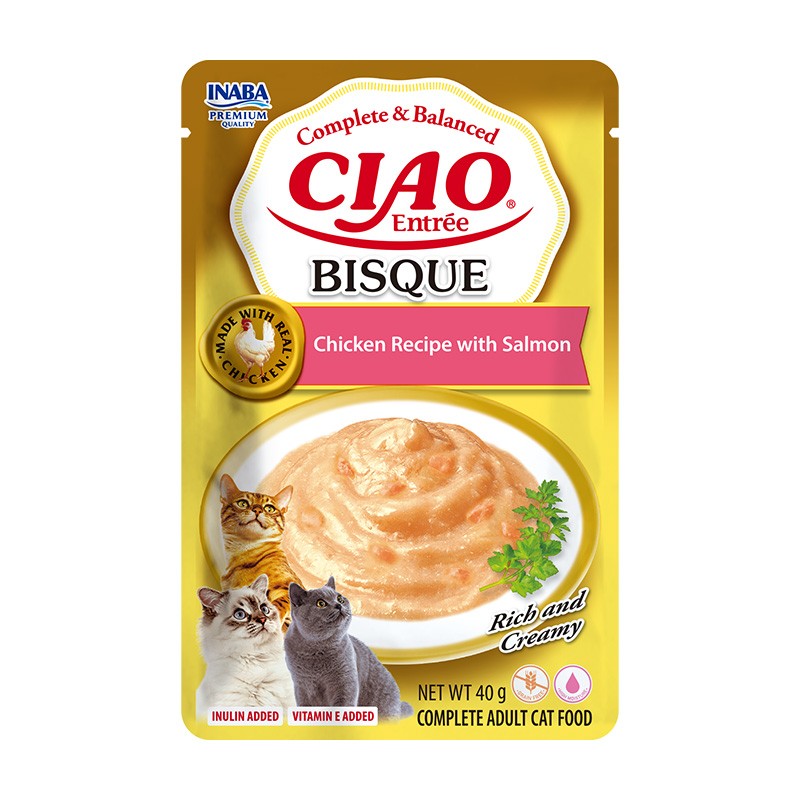 Konservuotas kačių ėdalas Bisque Stew, su vištiena ir lašiša, 40 g