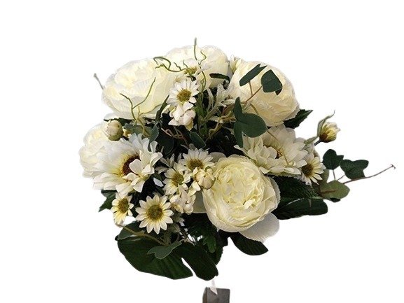 Dirbtinių gėlių puokštė MIXED, baltos sp., 16 žiedų