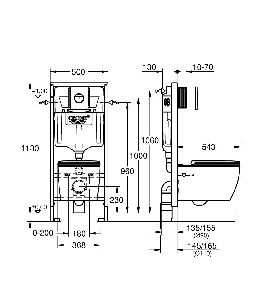 Unitazo kompl. GROHE Solido 5in1:pot. rėmas, unitaz. START ROUND, l.nusileidž.dang., mygt.-1