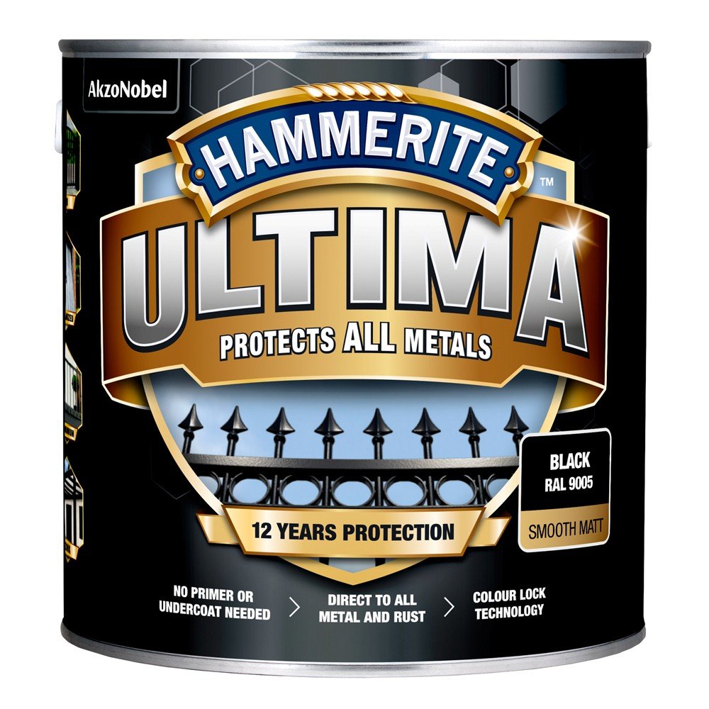Metalo dažai HAMMERITE ULTIMA MATT, antikoroziniai, matiniai, juodos sp., 2,2 L-0