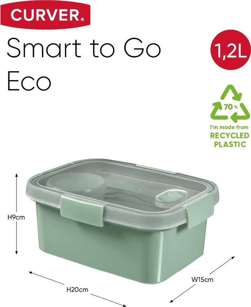 Kelioninis maisto indelis CURVER Smart Eco Line su įrankiais, žalsvos sp., h9 x 20 x 15 cm, 1,2 L - 2