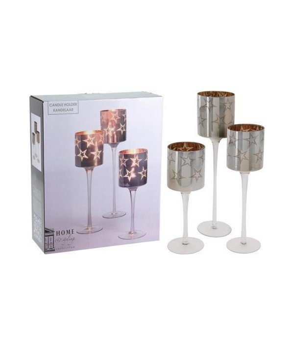 Stiklinių žvakidžių rinkinys, baltos/sidabro sp., 3 vnt. - 4
