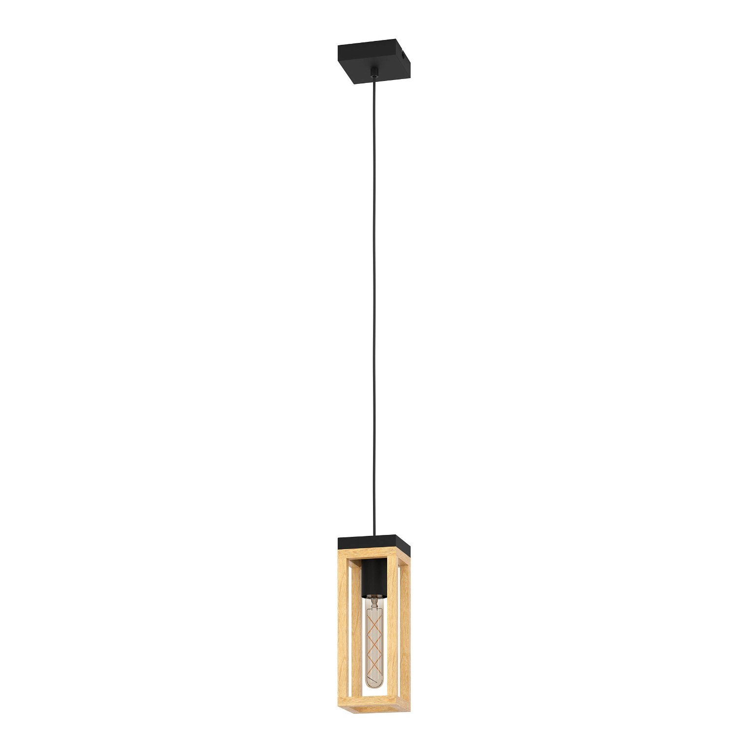Pakabinamas šviestuvas EGLO Nafferton, 1 x E27, 40W, juodos/ medžio sp., 10 x 10 x 110 cm