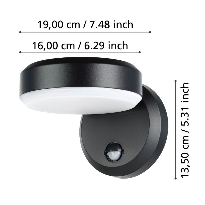 Sieninis LED lauko šviestuvas EGLO FORNACI, IP44, 9 W, 850 lm, 3000K, su judesio davikliu - 4
