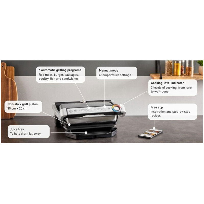 Elektrinis, nerūdijančio plieno grilis TEFAL GC718 OPTIGRILL - 3