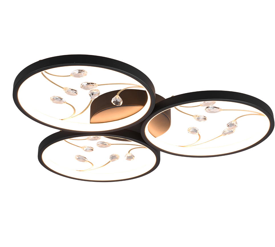 Lubinis LED šviestuvas TRIO Groovy, 30W, 3000K, 3600lm, juodos/aukso sp., ø62 x 6 cm