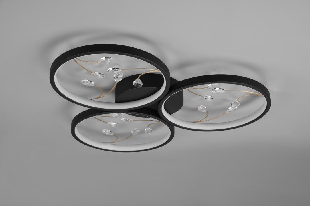 Lubinis LED šviestuvas TRIO Groovy, 30W, 3000K, 3600lm, juodos/aukso sp., ø62 x 6 cm-2