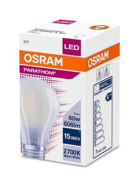 OSRAM Klasikinės formos LED FILAMENT lemputė A60, 7W, 2700K, E27, non-dim 806LM, matinė - 2
