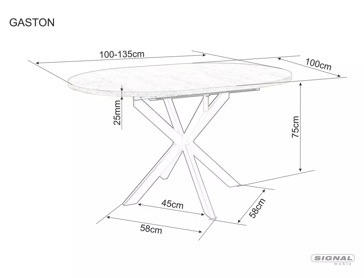 Valgomojo stalas SIGNAL Gaston, 100(135)x100x75 cm, ruda/juoda - 6