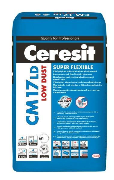 Plytelių klijai CERESIT CM17 LOW DUST, ypač elastingi, 25 kg-0