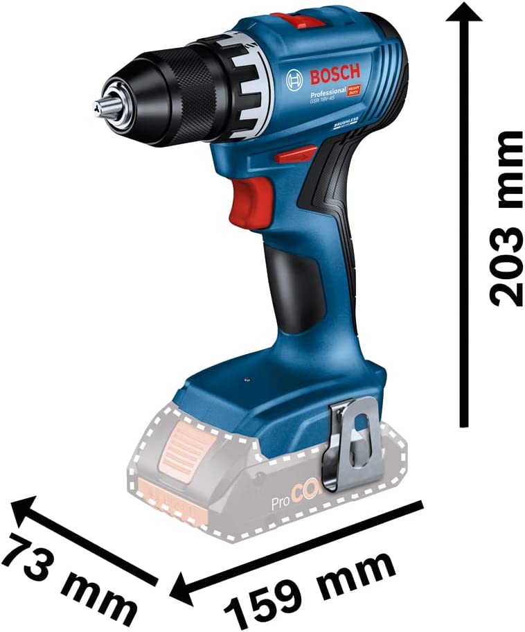 Akumuliatorinis suktuvas-gręžtuvas BOSCH PRO GSR 18V-45, 18 V, (2x Li-Ion 2.0Ah, L-Case) - 4