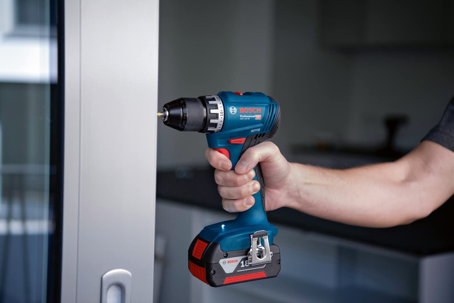 Akumuliatorinis suktuvas-gręžtuvas BOSCH PRO GSR 18V-45, 18 V, (2x Li-Ion 2.0Ah, L-Case) - 6