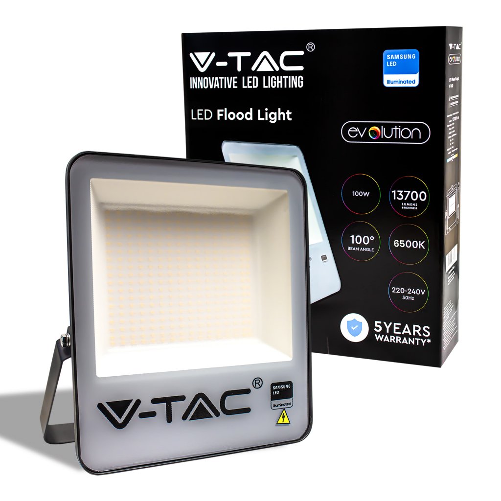 LED prožektorius V-TAC SAMSUNG, IP65, 100 W, 13700 lm, 6400 K, šaltai baltos sp.