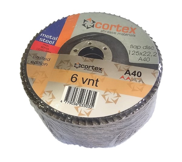 Žiedlapiniai šlifavimo diskai CORTEX, 125 x 22 mm, P40, aliuminio oksidas, 6 vnt.-0
