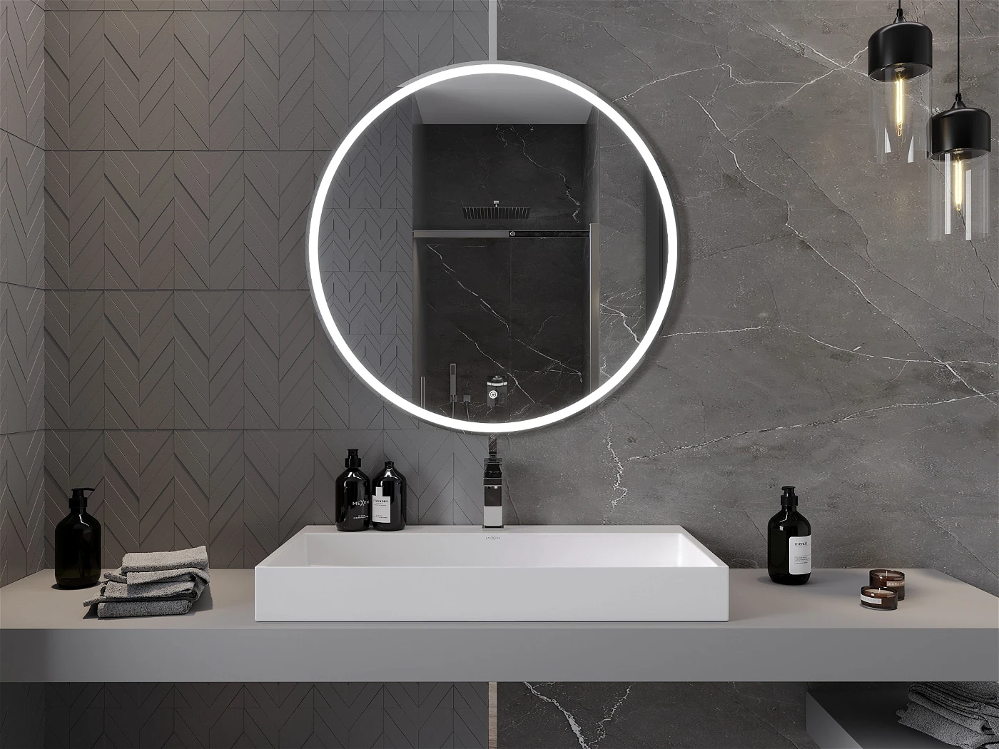 Vonios veidrodis Mexen Gobi su LED apšvietimu ir šildymo kilimėliu, 90 cm - 4