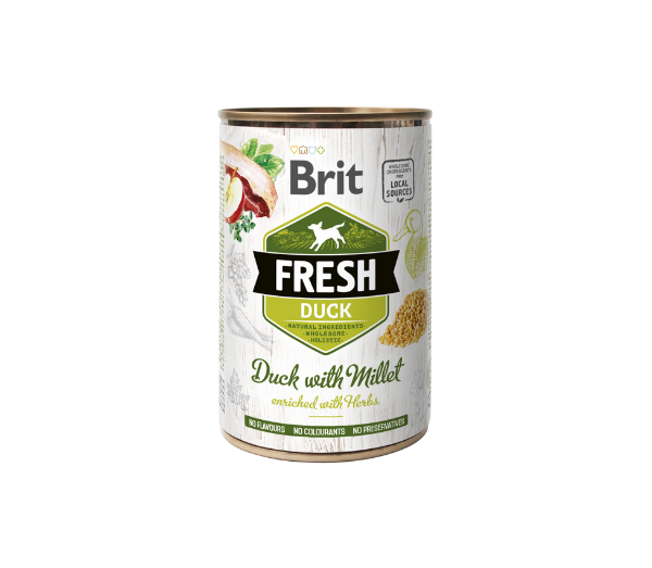 Konservuotas šunų ėdalas Brit Fresh Duck&Millet, 400 g
