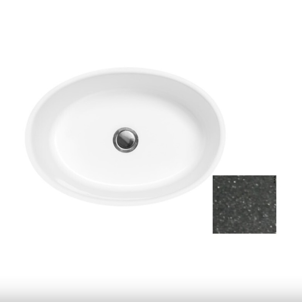 Besco Uniqa Glam Graphite akmens masės praustuvas su koja, su Klik-klak Chrom - 4