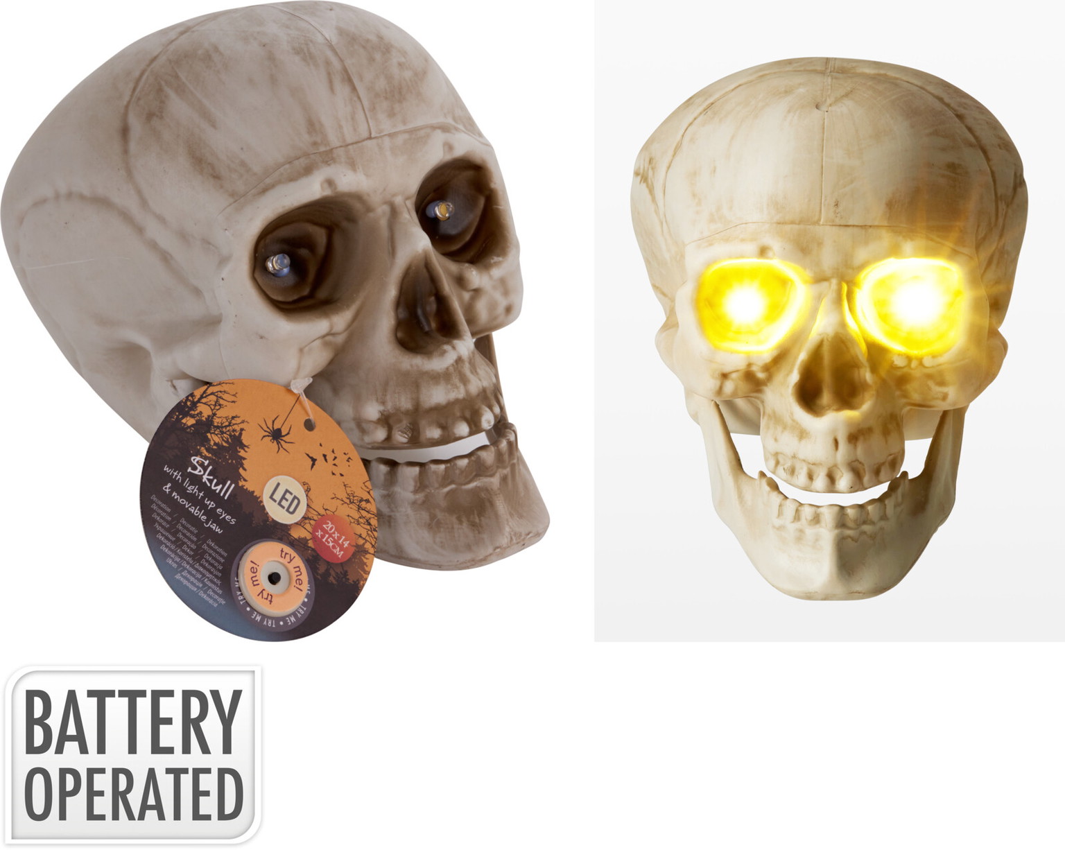 LED dekoracija HALLOWEEN SKULL, įvairių sp., 3 x LR44 (įeina), 14 x 15,2 x 20 cm-0