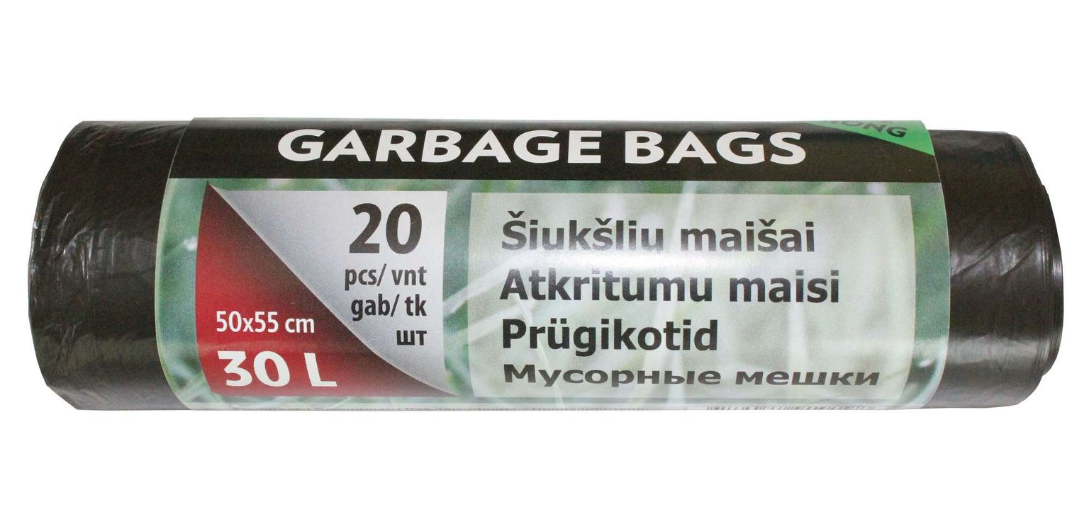Šiukšlių maišai, juodos sp., 6 mikr., 30 l, 20 vnt.