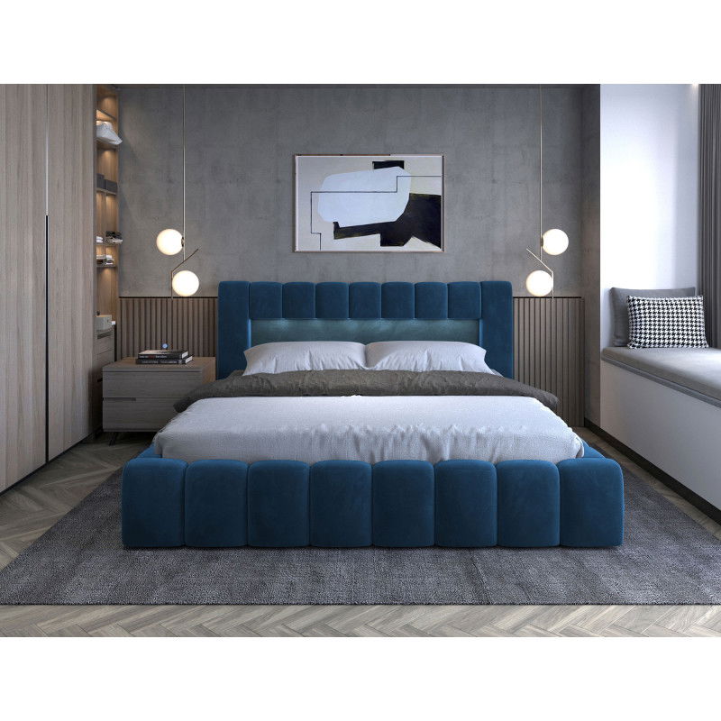 Lova su grotelėmis ir LED Lamica, 180 x 200 cm, mėlyna-1