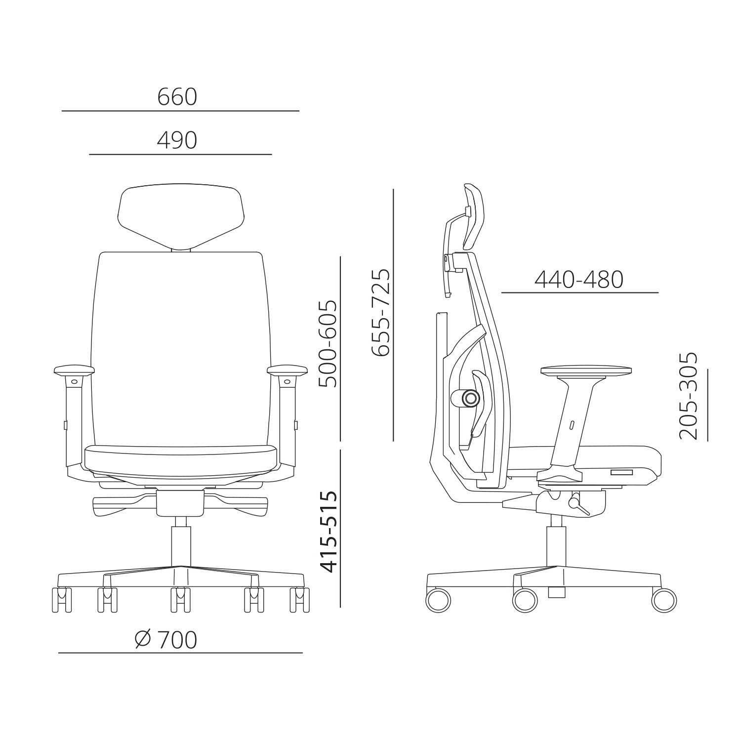 Biuro kėdė TUNE, 70x70x111-128 cm, juoda - 4