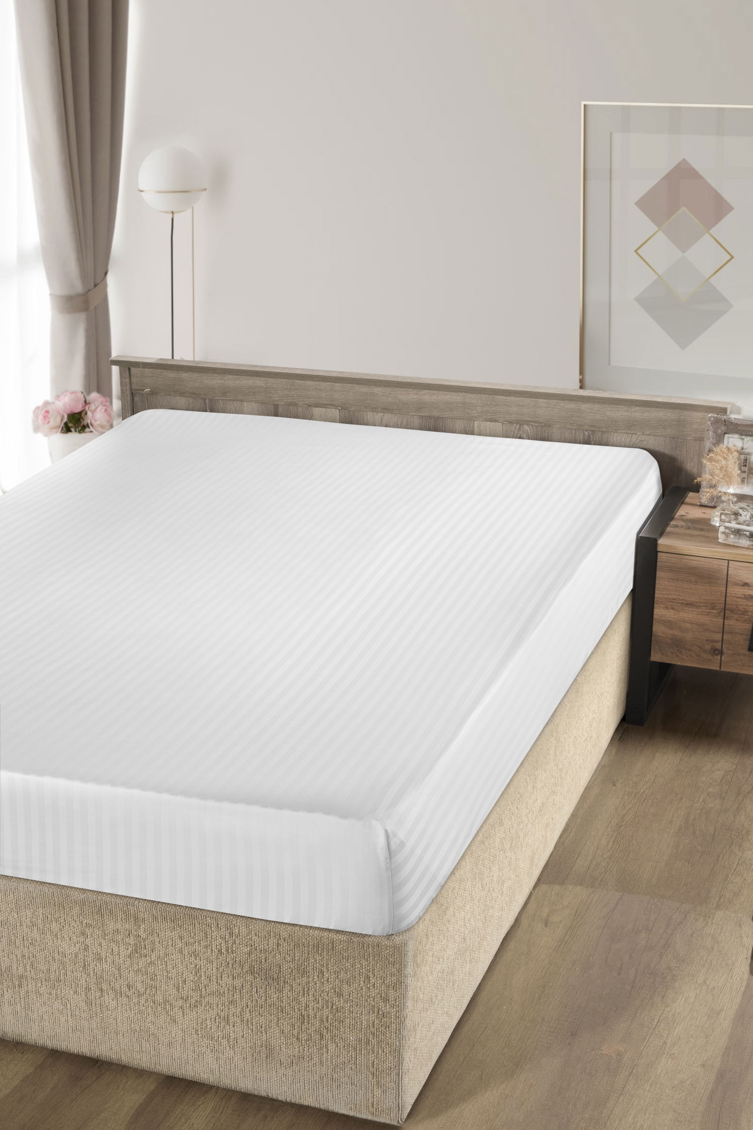 Medvilninė paklodė su guma CREYA WHITE, 90 x 200 + 25 cm, baltos sp., 100% medvilnės